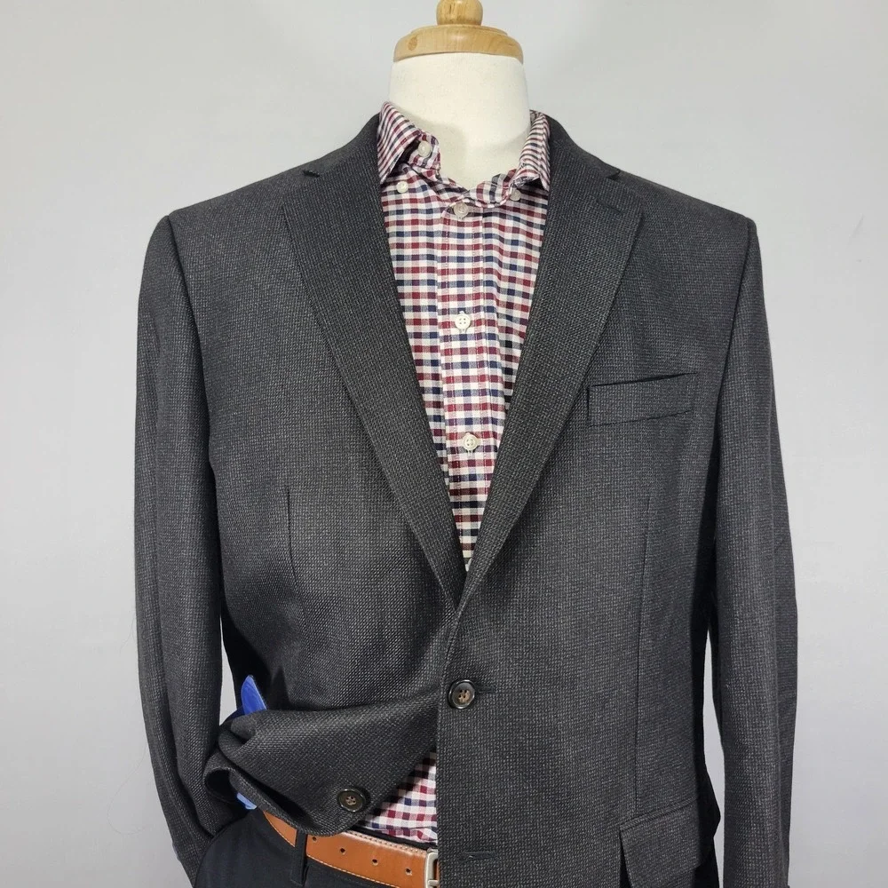Chaps Men's Sport Coat Blazer Two Button Charcoal‎ Black Poly Blend Size 44R
